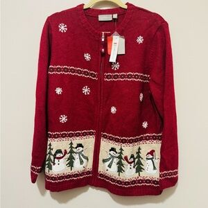Burgundy Snowman Cardigan Sweater